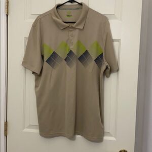 Nordic Track  Shirt Men's XL Argyle‎ Beige Polo Short Sleeve Collared